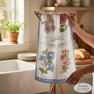 Vintage Floral Heritage Tea Towel Irish Linen Exclusive Design By Diane Whittake